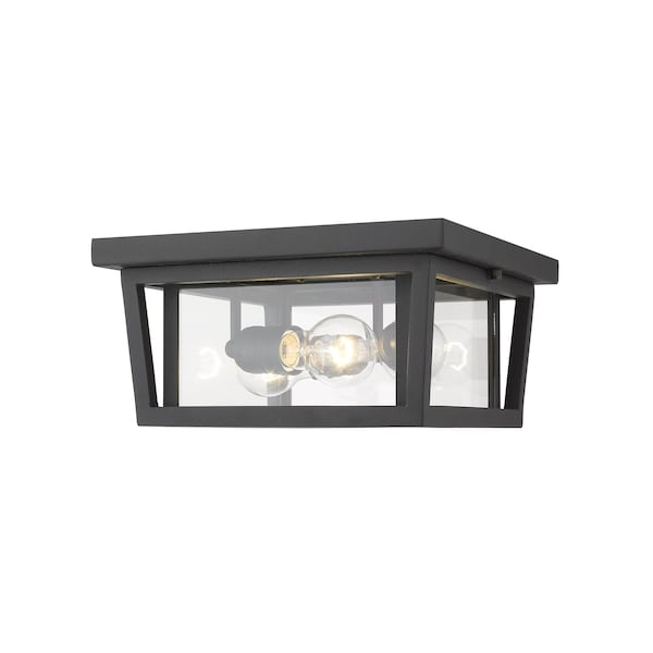 Z-Lite Seoul 3 Light Outdoor Flush Ceiling Mount Fixture, Black & Clear 571F-BK - main